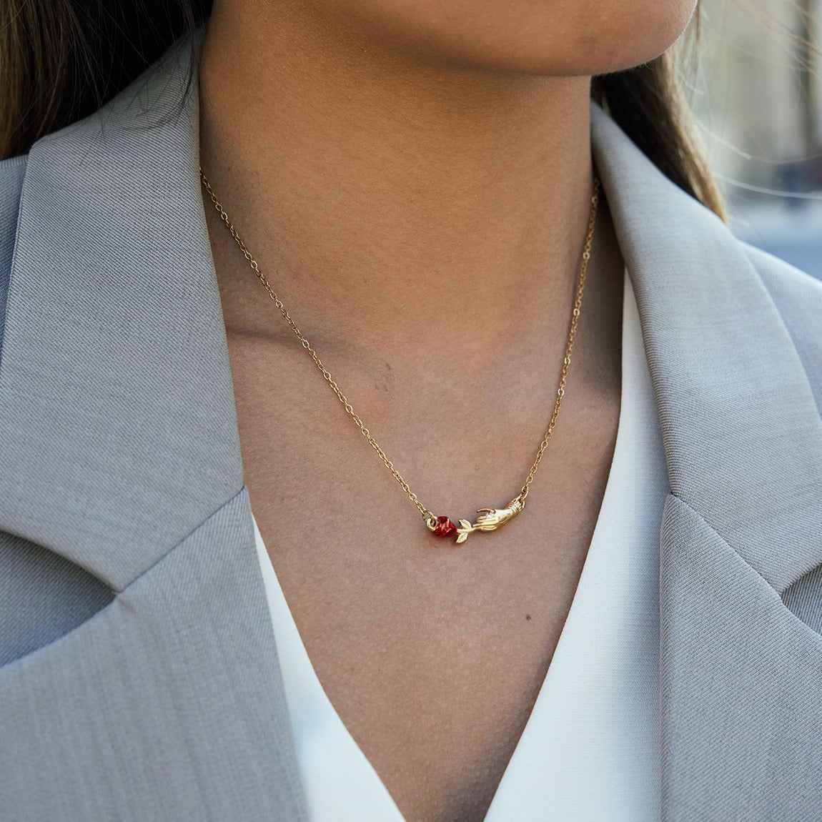 18K gold rose flower clavicle necklace