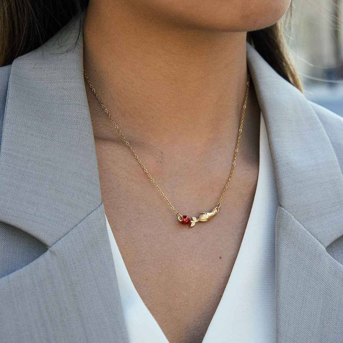 18K gold rose flower clavicle necklace