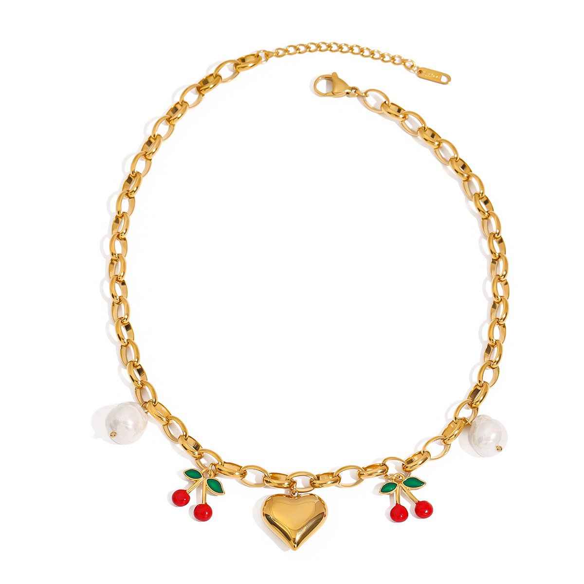 18K gold heart with cherry design exquisite and noble necklace
