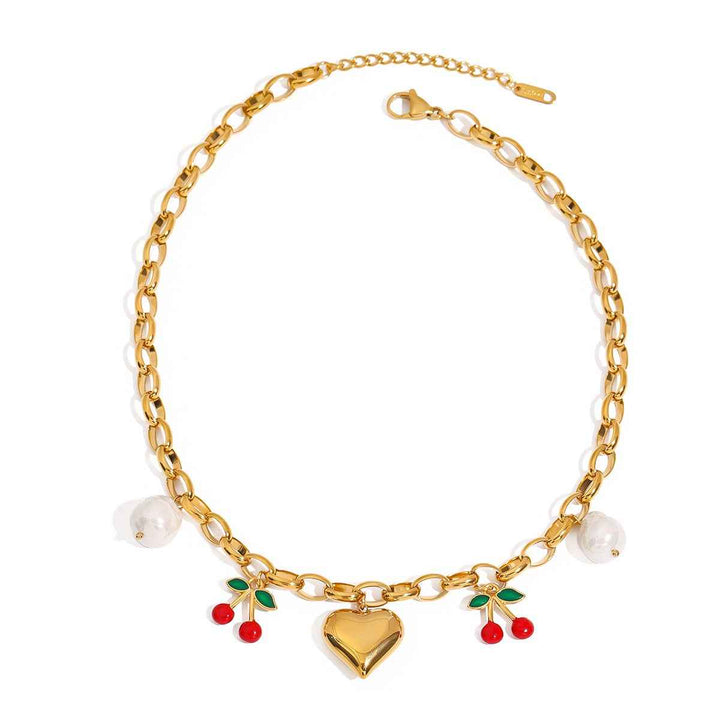 18K gold heart with cherry design exquisite and noble necklace