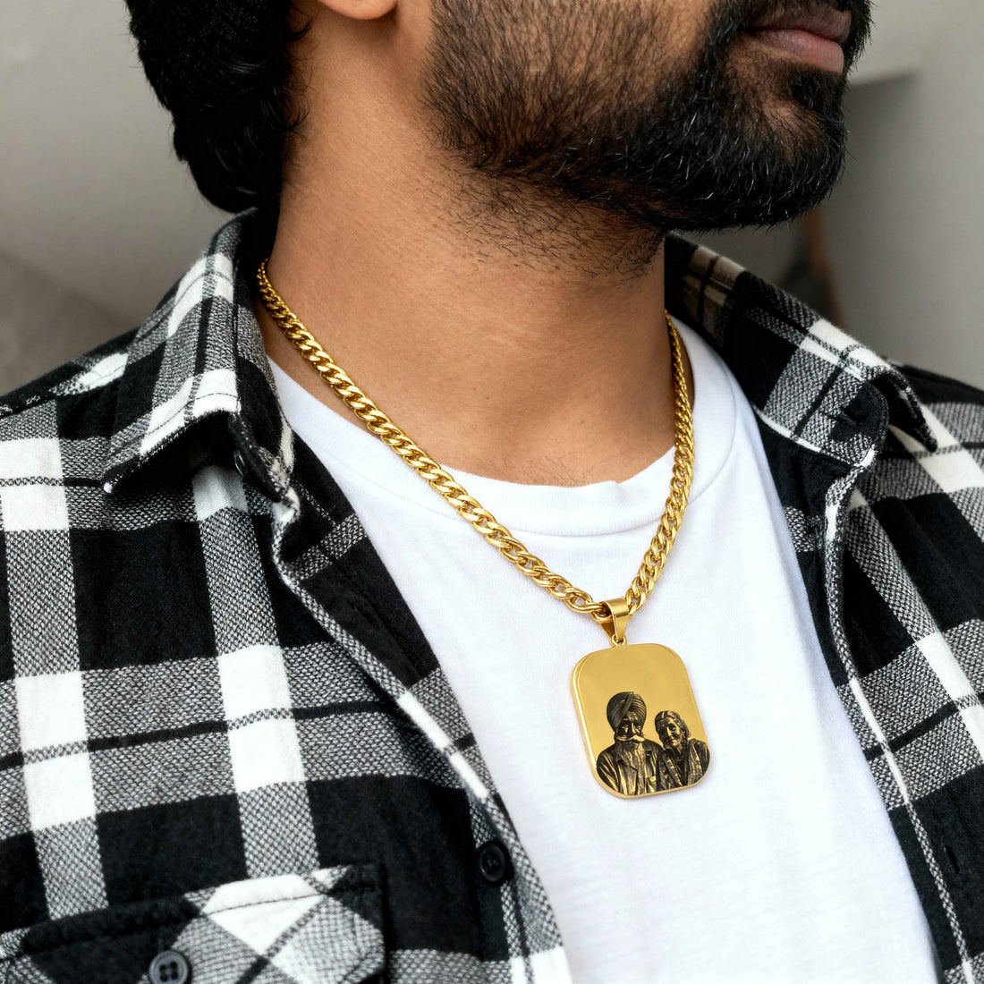Customized Chunky Cuban Link Photo Engraving Necklace