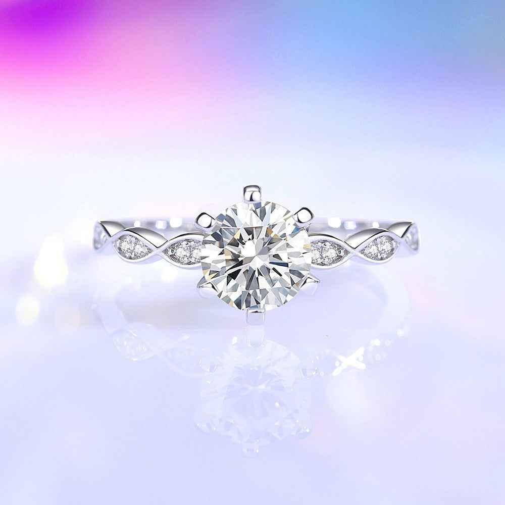 S925 sterling silver moissanite six-prong ring
