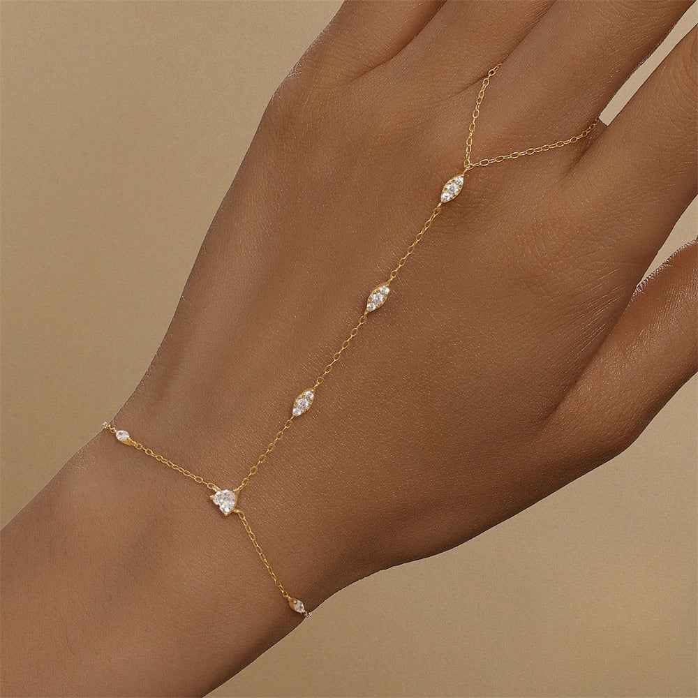 s925 sterling silver horse eye diamond bracelet ring chain finger chain