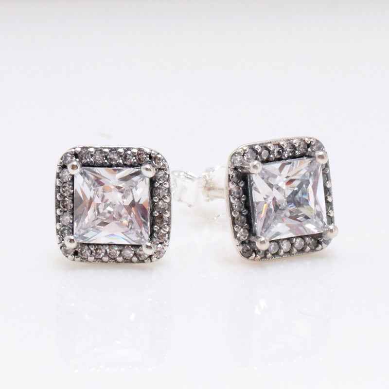 Geometric square diamond design exquisite and noble earrings