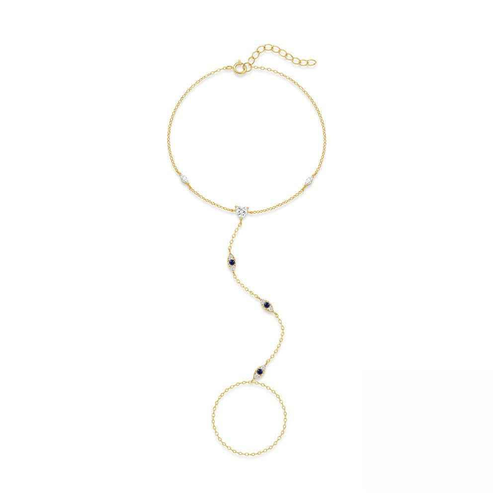 s925 sterling silver horse eye diamond bracelet ring chain finger chain