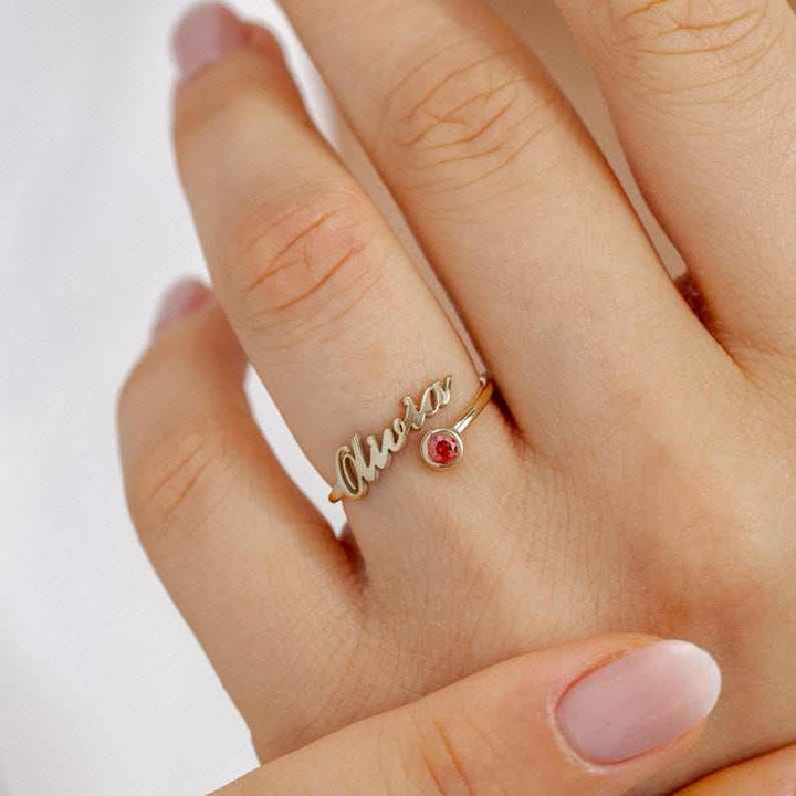 Customized Birthstone Name Open Ring