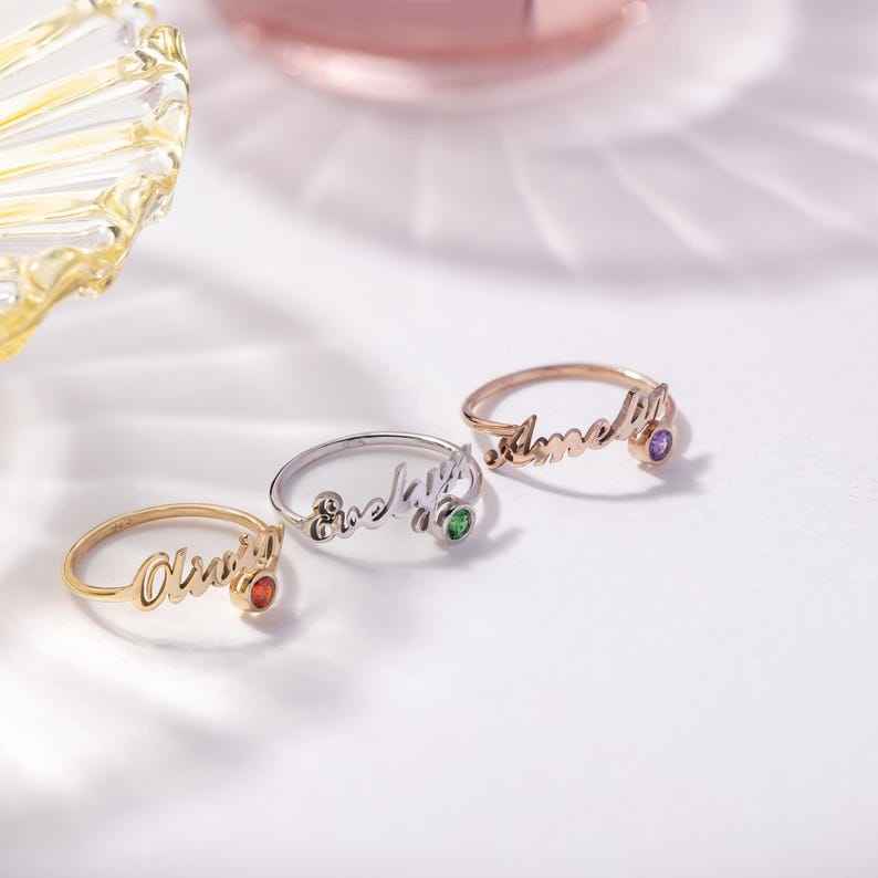 Customized Birthstone Name Open Ring
