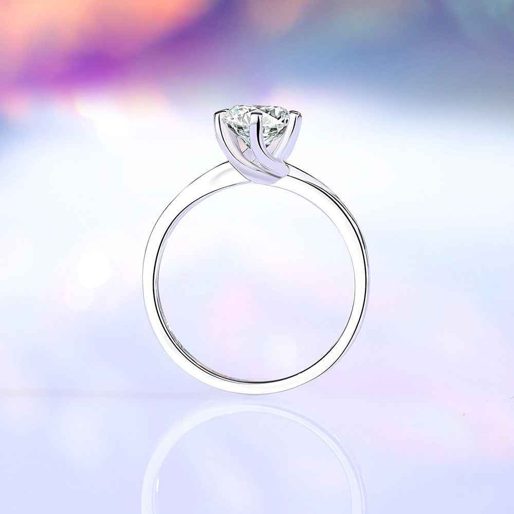 S925 Sterling Silver Twisted Arm Six-Prong Moissanite Ring