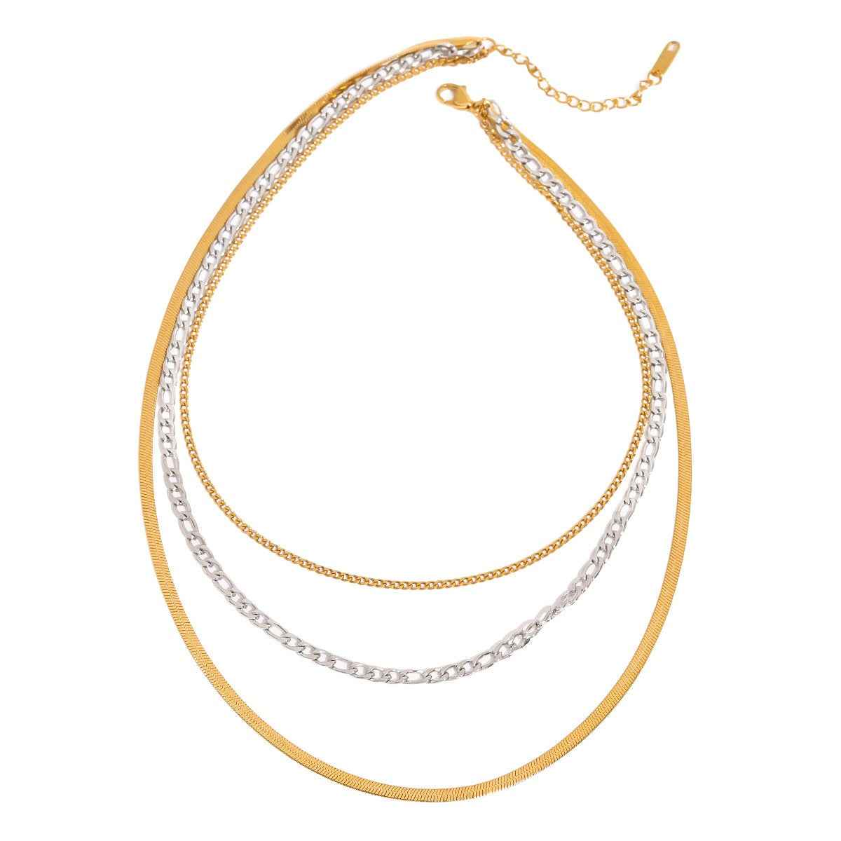 18K gold multi-layer chain with gold and silver color matching design simple personality necklace