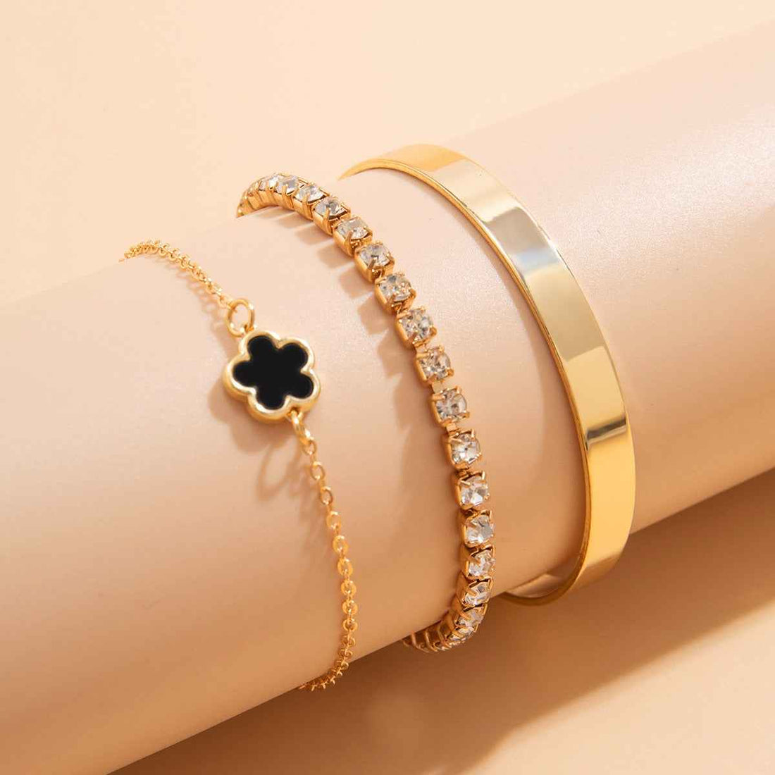 Hip-Hop Punk Rhinestone Chain Clover Bracelet