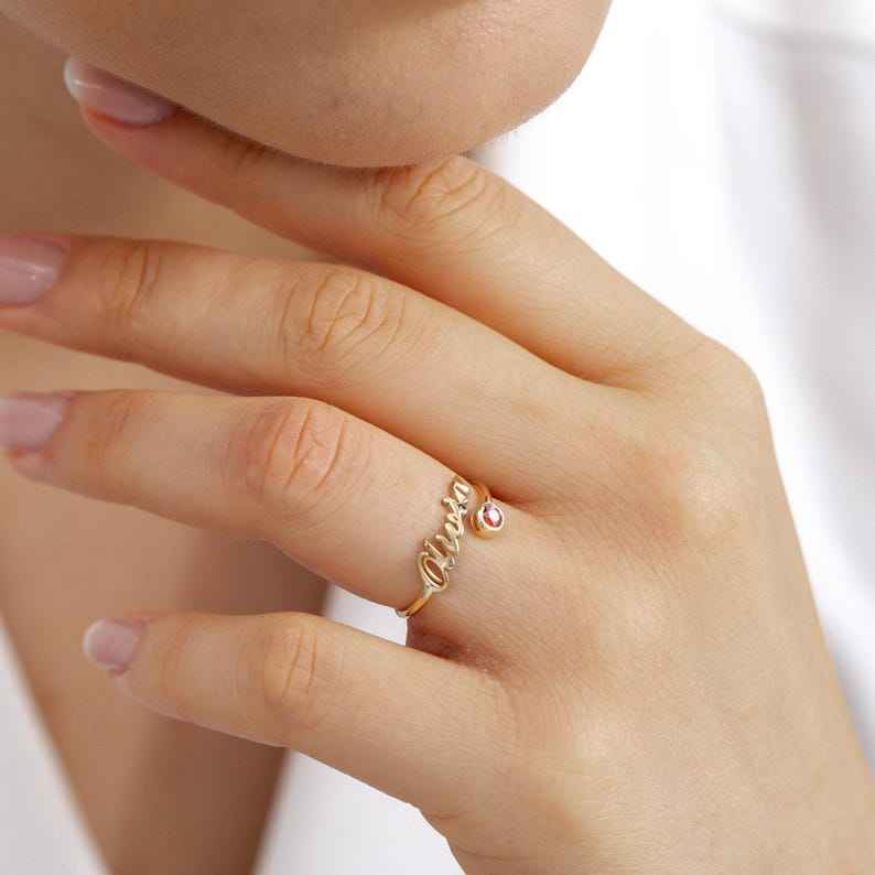 Customized Birthstone Name Open Ring