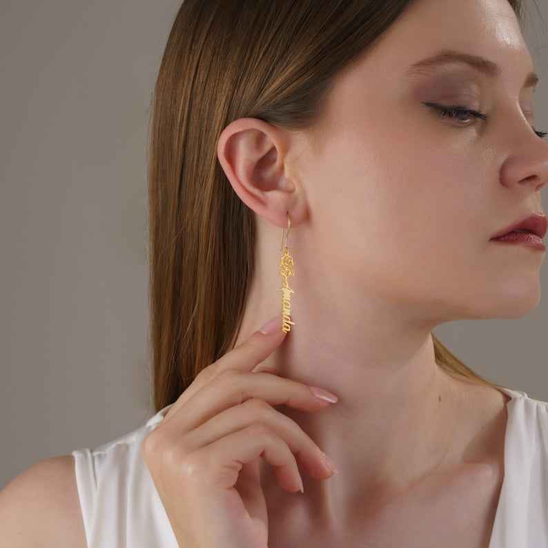 Custom Engraved Script Name Stud Earrings