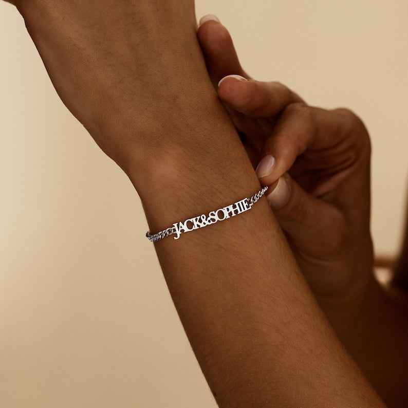 Customized Double Nameplate Name Bracelet