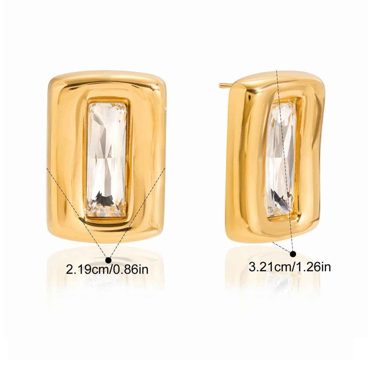 Square 18K gold-plated titanium steel stud earrings with embedded cubic zirconia.