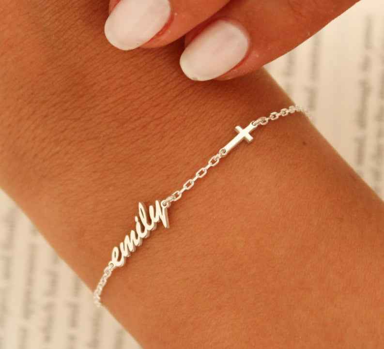 Customized Name and Cross Charm Bracelet