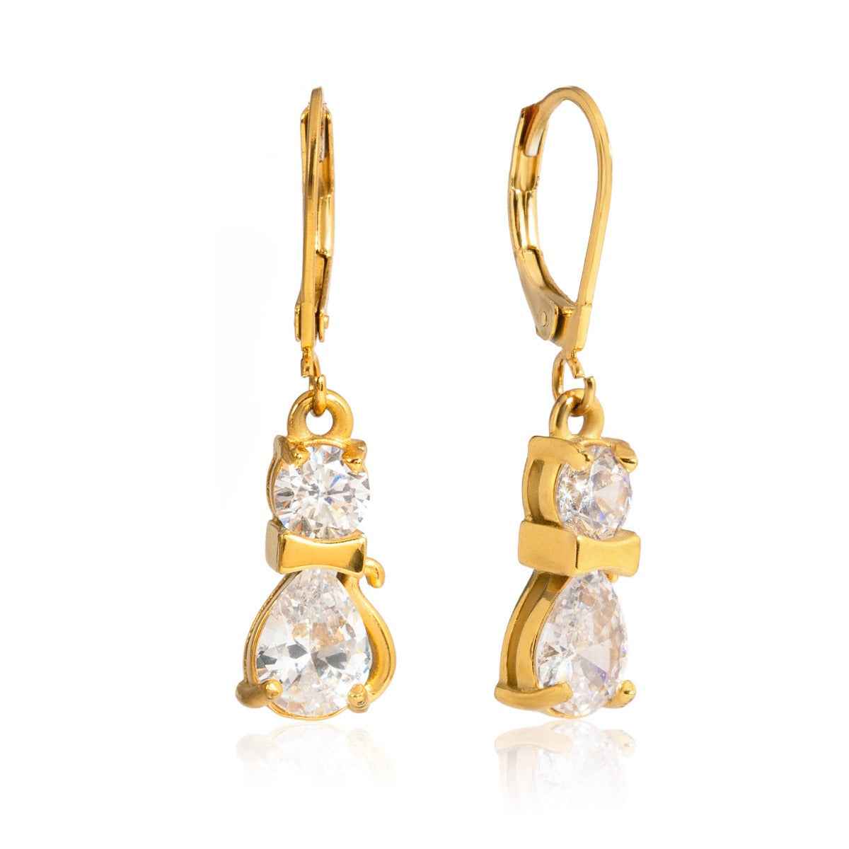 18K gold plated, lightweight and luxurious cat-shaped earrings with zircon stones.