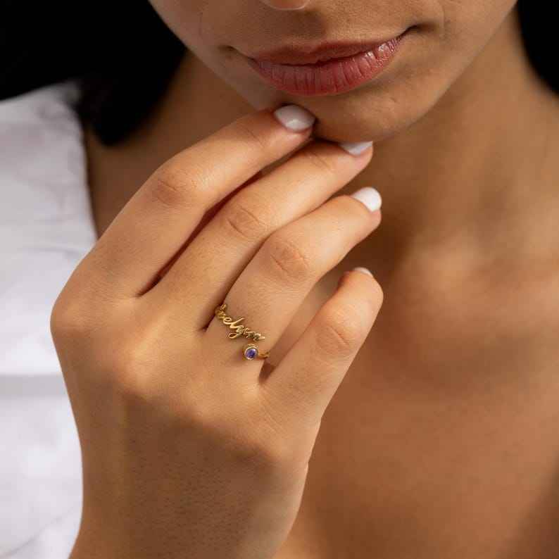 Customized Birthstone Name Open Ring