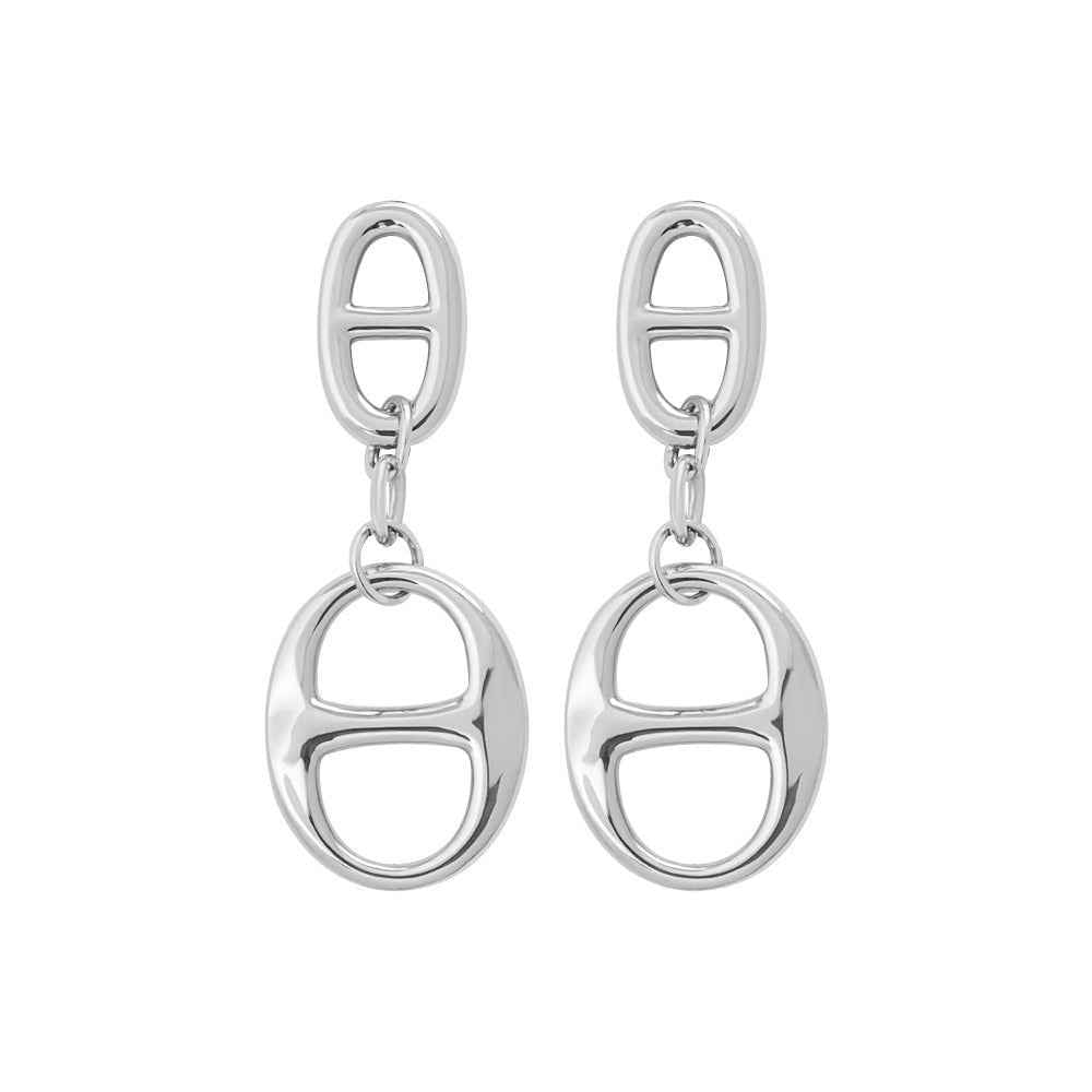 18K gold geometric-shaped necklace, bracelet, and earrings set.