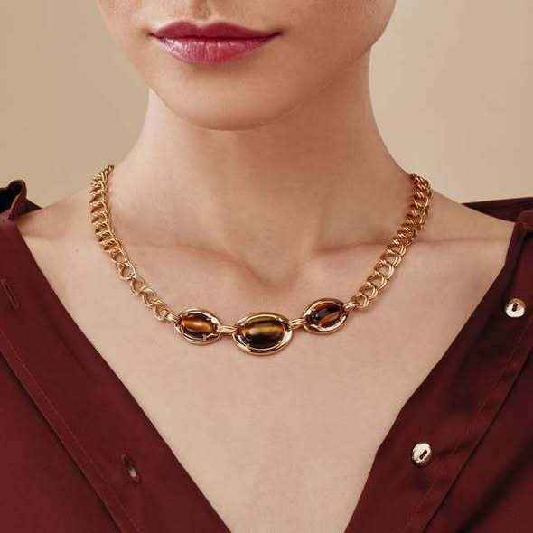 18K gold-plated, lightweight, and luxurious titanium steel necklace with tiger's eye stone.
