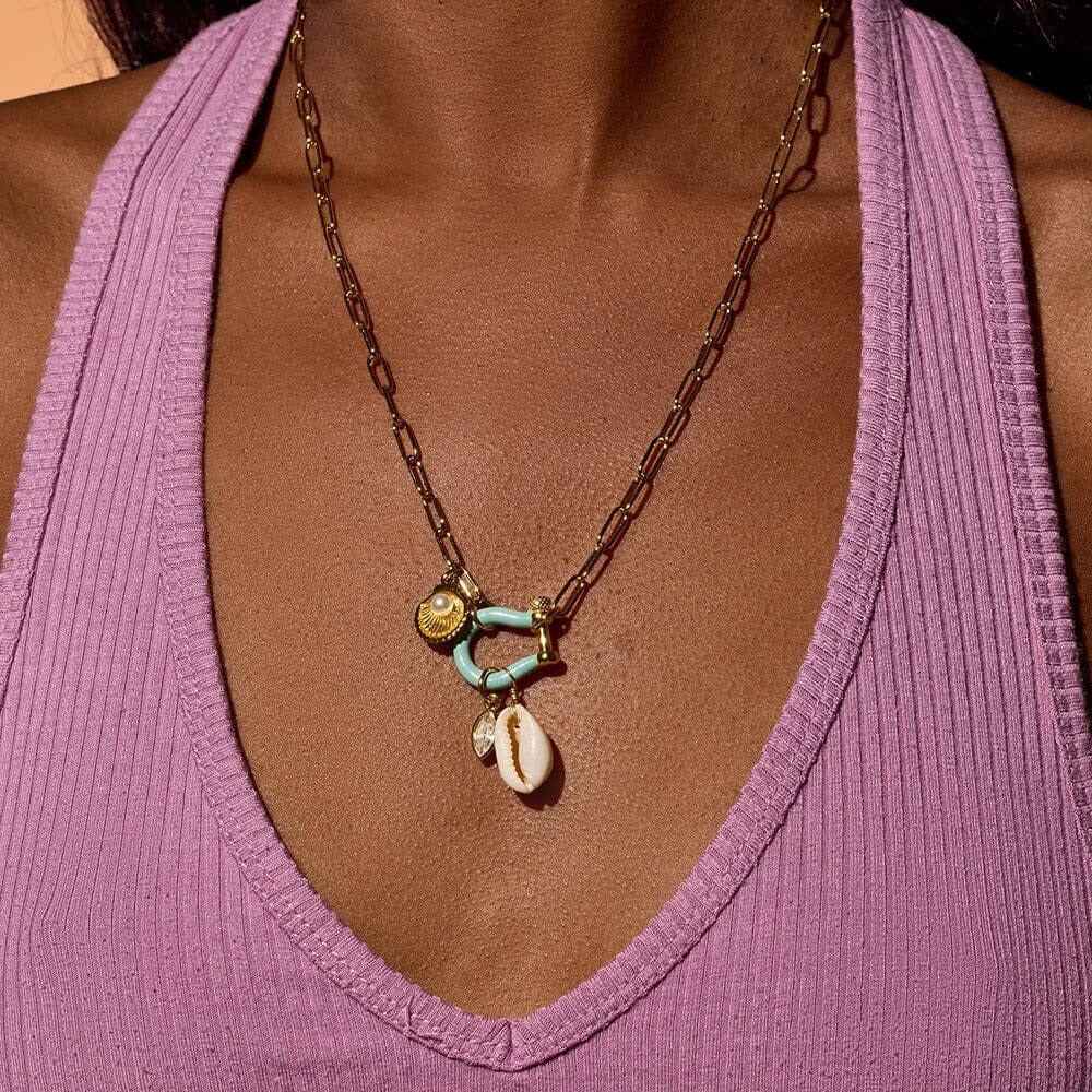 Horseshoe Shell Necklace Colorful Natural Stone Pendant Necklace Bracelet