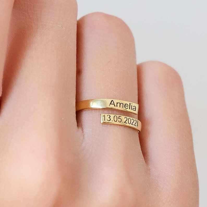 Customized Name and Date Open Ring