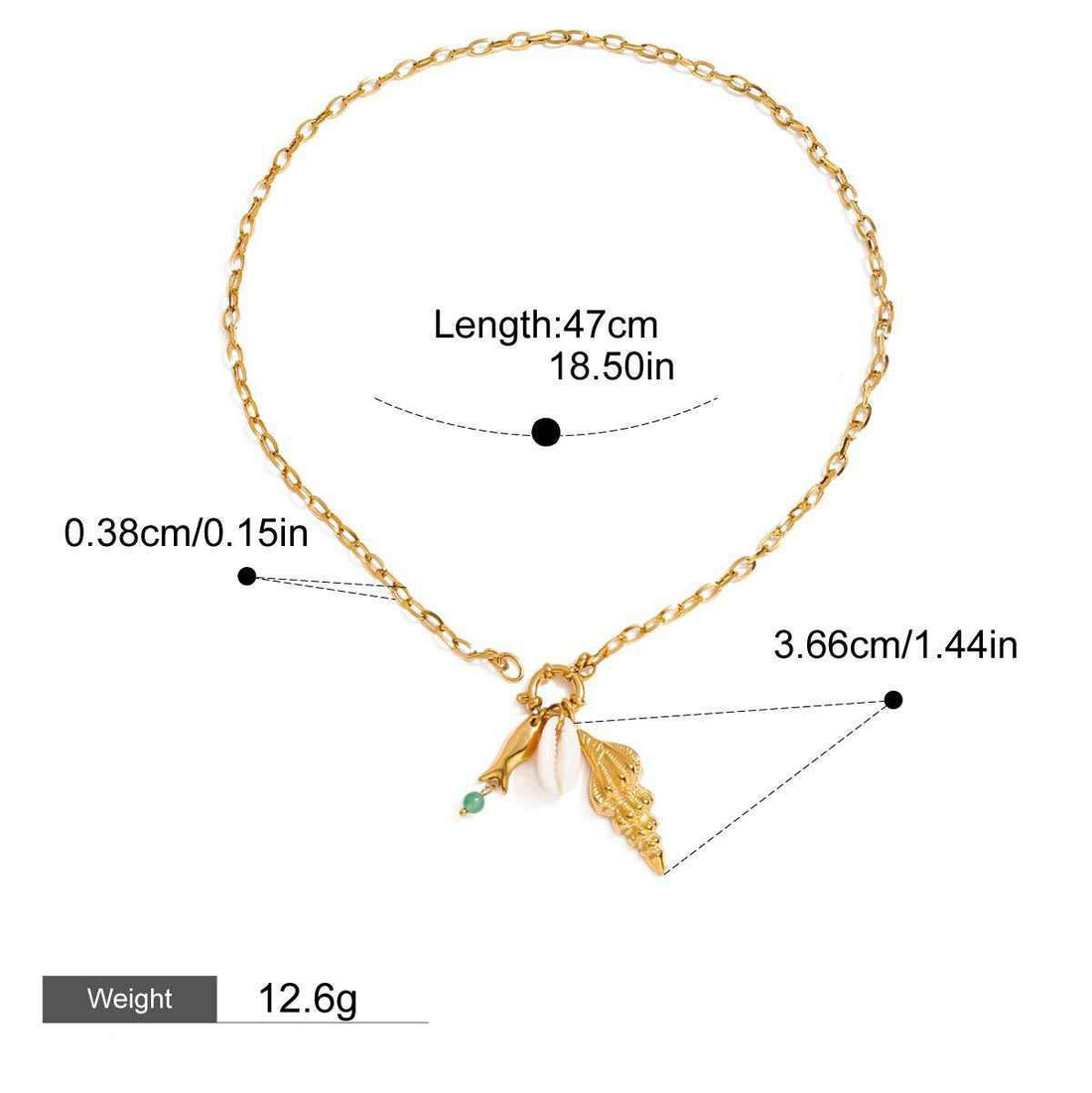 18K Gold Conch Shape Textured Beach Style Necklace