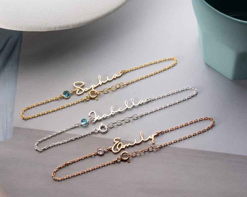 Personalized Cursive Name & Birthstone Bracelet