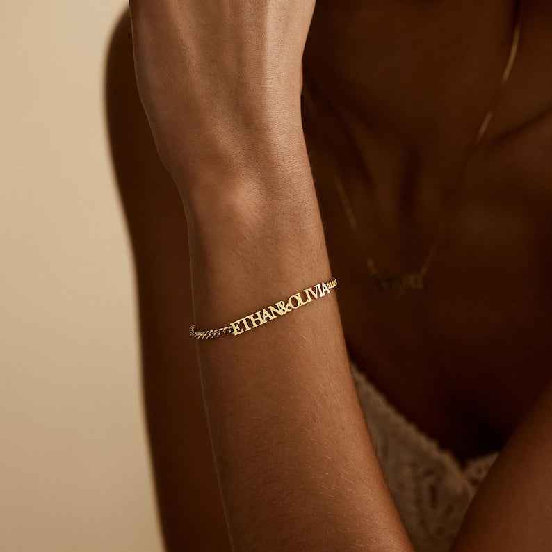 Customized Double Nameplate Name Bracelet