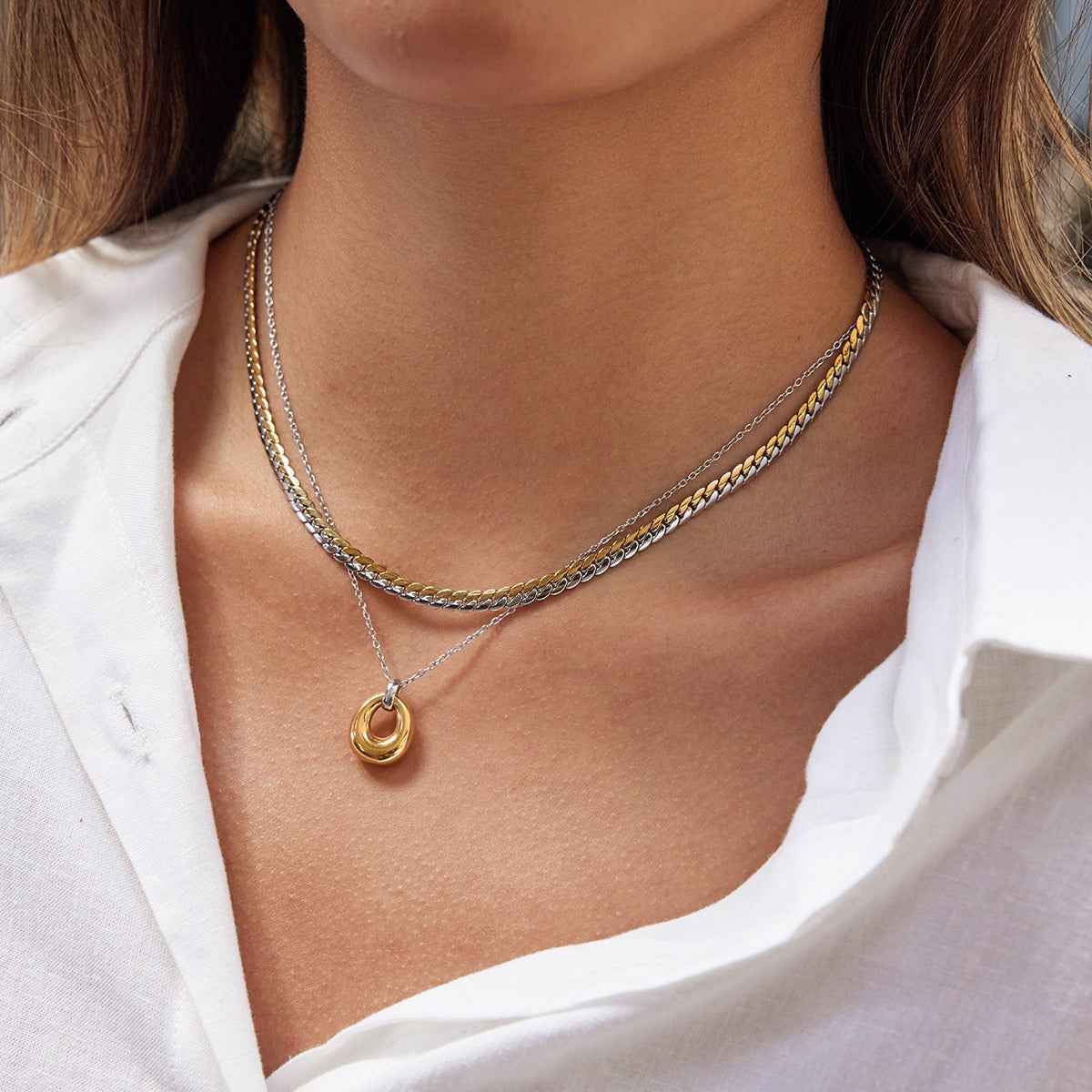 18K gold and S925 silver mixed-metal chain titanium steel necklace