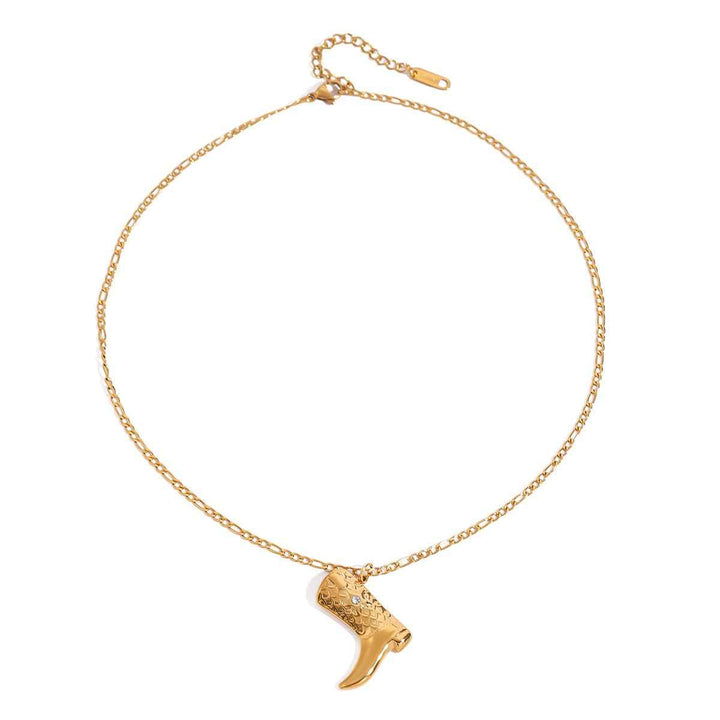 18K gold boots inlaid with gemstones and textured design trendy and unique necklace