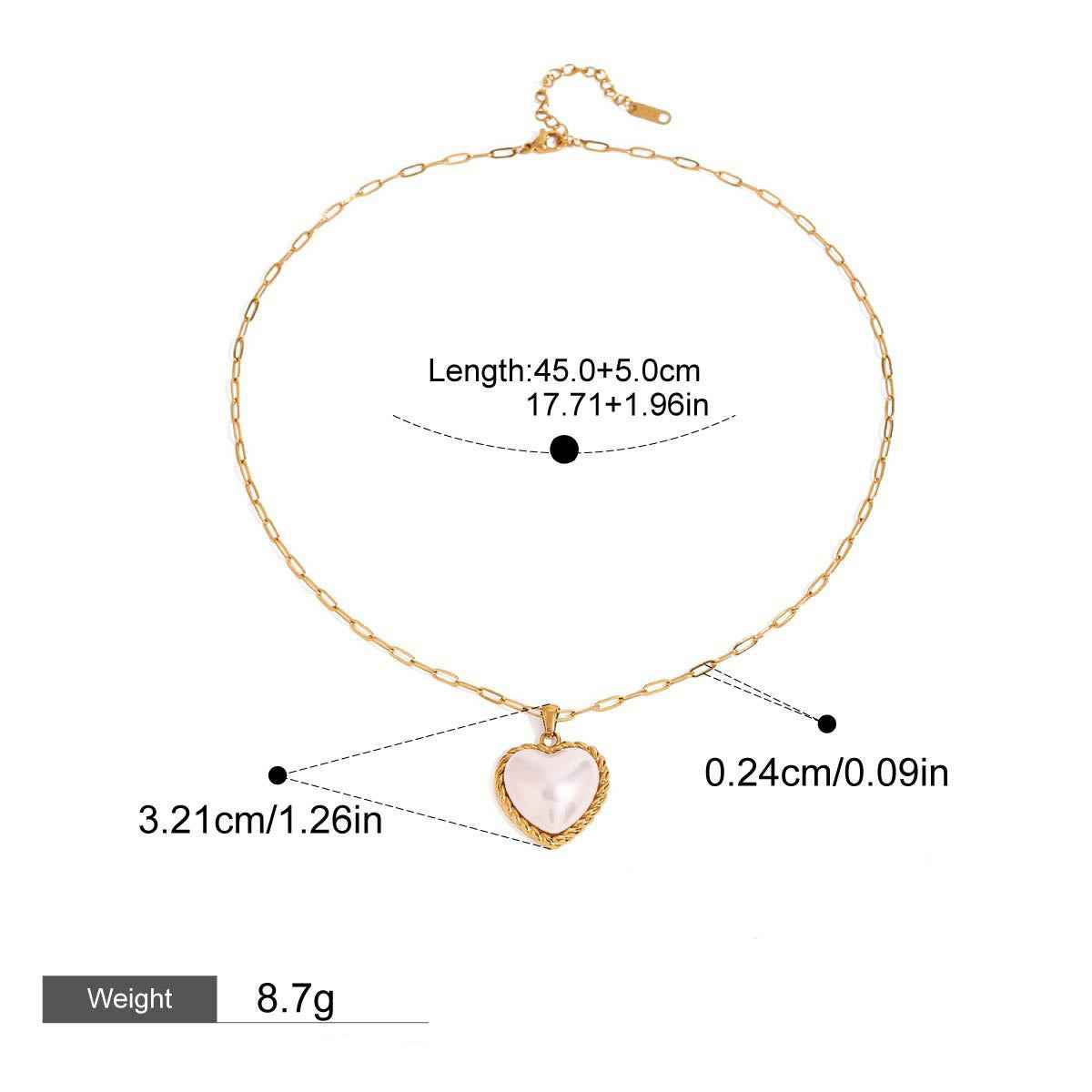 18K gold heart with texture inlaid pearl design exquisite and noble necklace