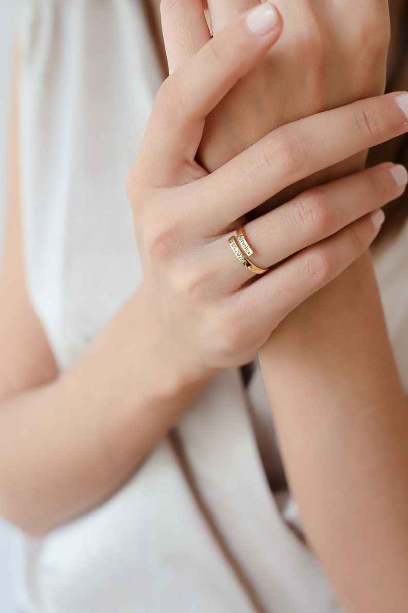 Customized Name and Date Open Ring