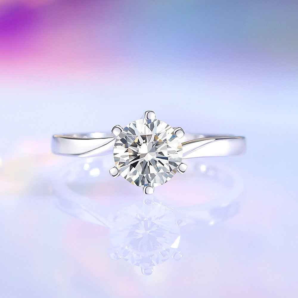 S925 Sterling Silver Twisted Arm Six-Prong Moissanite Ring