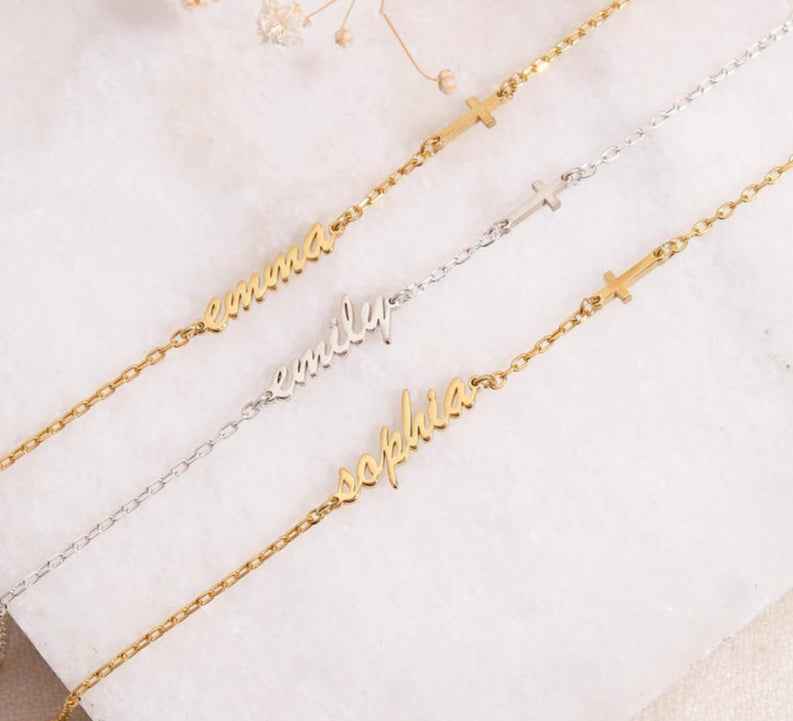 Customized Name and Cross Charm Bracelet