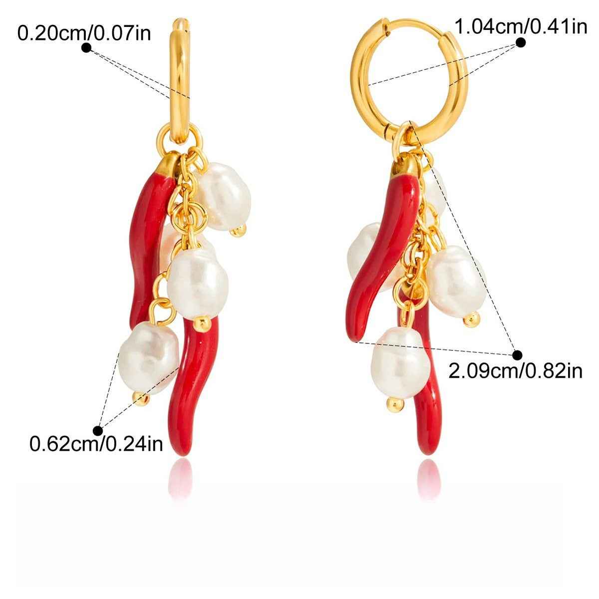 18K gold lightweight luxury and high-end chili pepper and pearl earrings