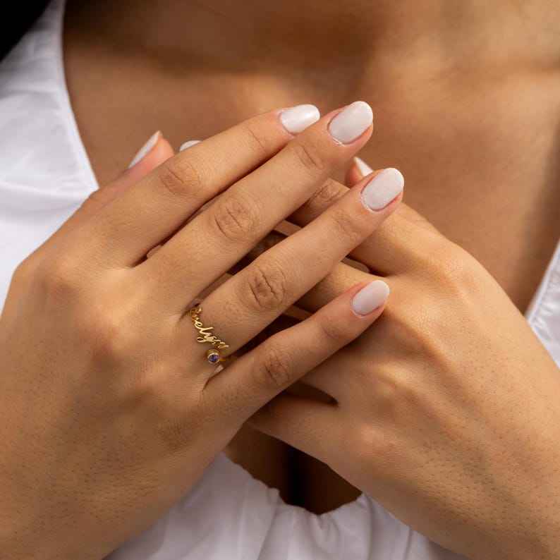 Customized Birthstone Name Open Ring