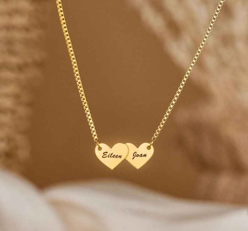 Heart-shaped interlocking custom name necklace