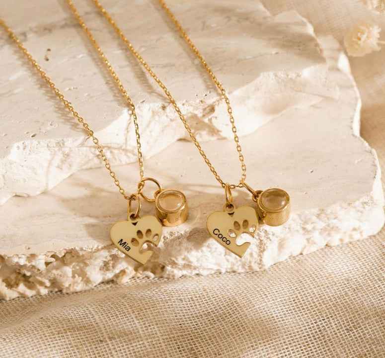 Personalized Heart & Paw Print Photo Custom Necklace