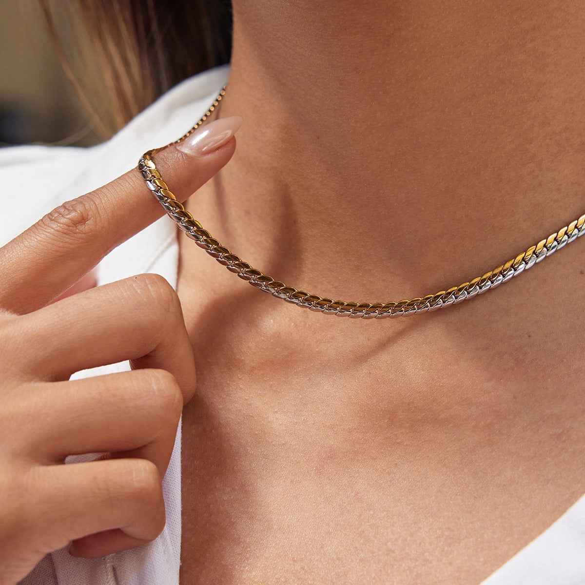 18K gold and S925 silver mixed-metal chain titanium steel necklace
