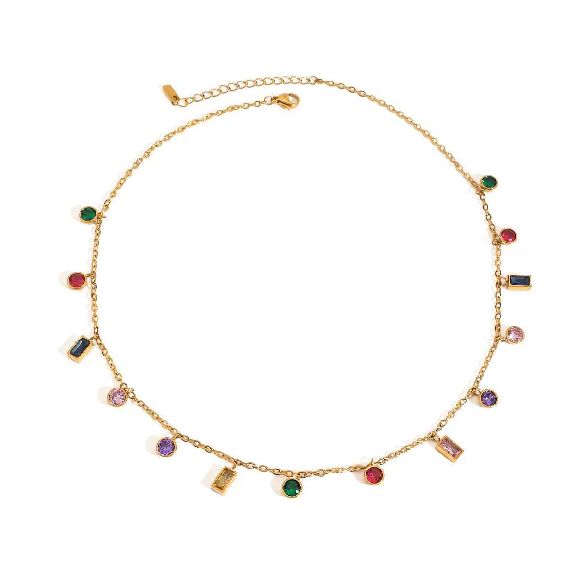 18K gold inlaid geometric gemstone design exquisite dazzling necklace