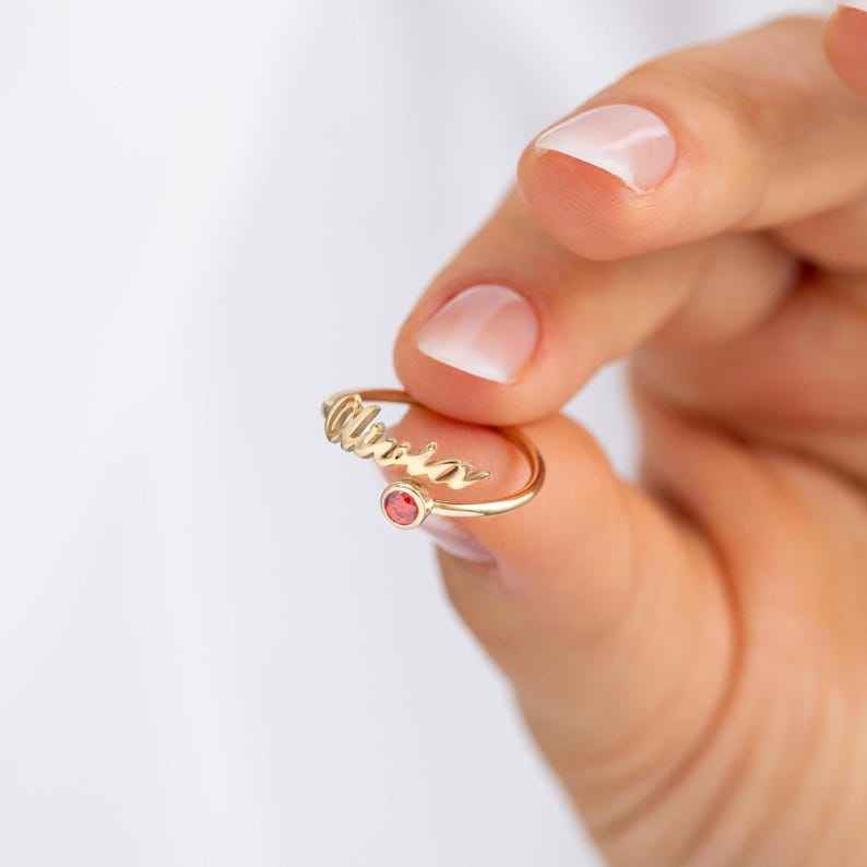 Customized Birthstone Name Open Ring