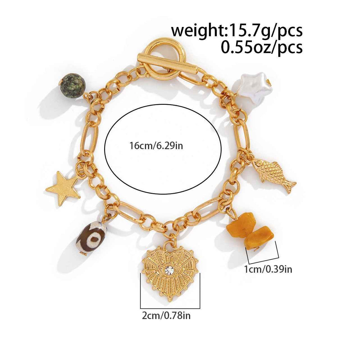 Retro elephant bull head personality niche peach heart imitation pearl shell bracelet