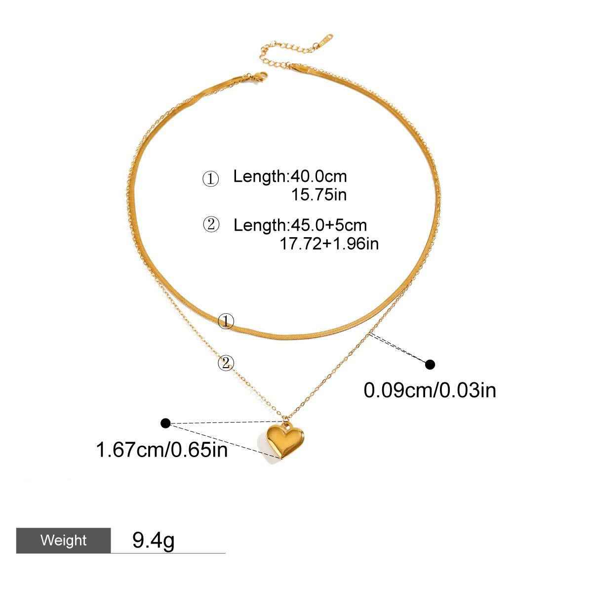 18K gold double chain with heart/star design exquisite simple necklace