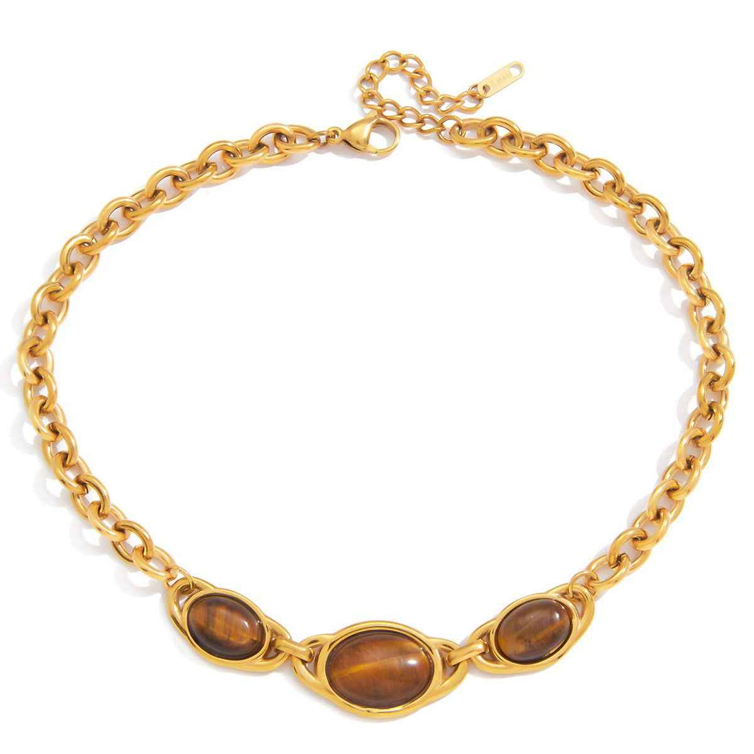18K gold-plated, lightweight, and luxurious titanium steel necklace with tiger's eye stone.