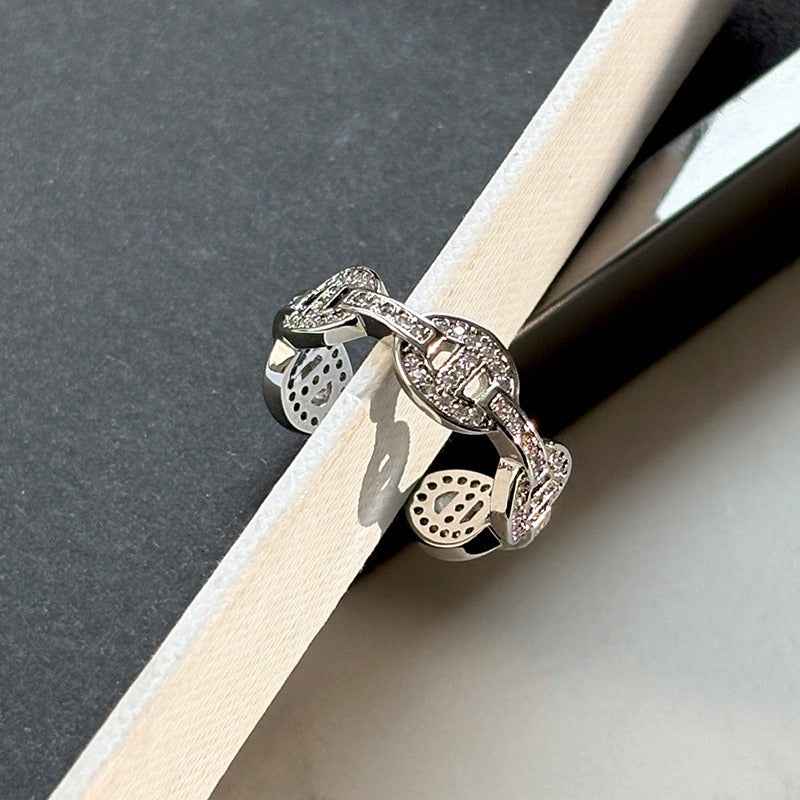 Gold and silver colored pig nose design open ring with full rhinestones for the index finger.