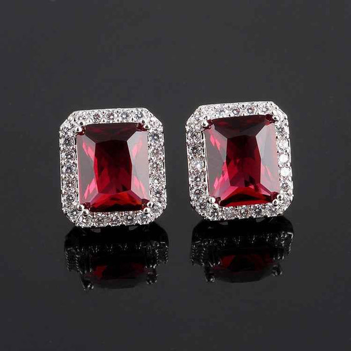 Geometric rectangular inlaid gemstone design light luxury fashion earrings