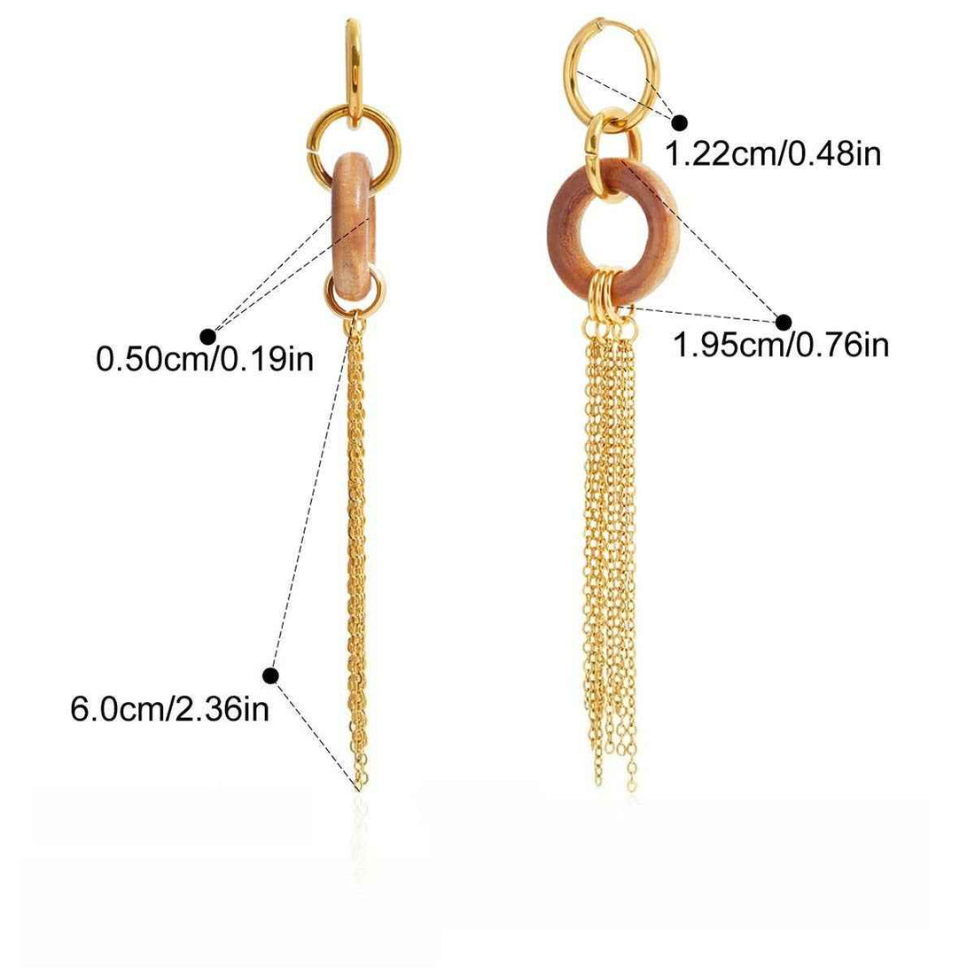18K gold lightweight luxury and high-end wooden tassel earrings
