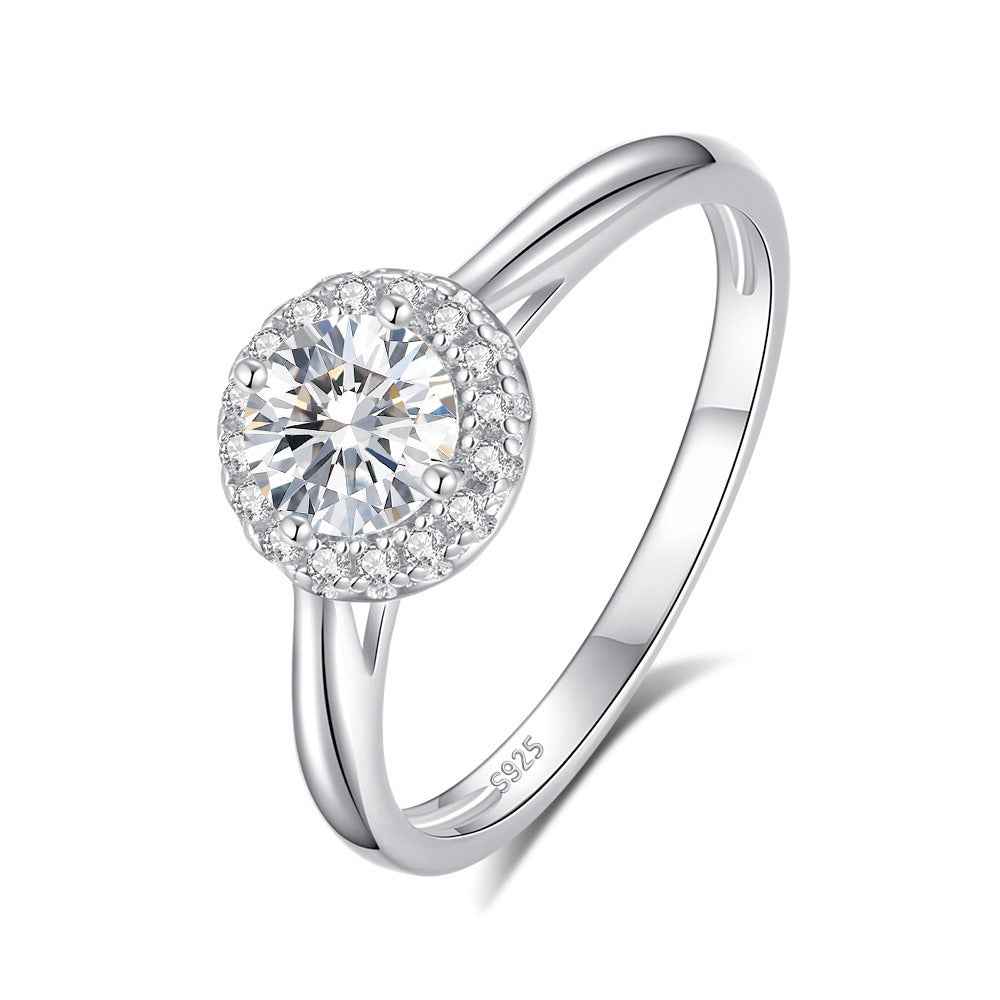 S925 Sterling Silver Minimalist Style Sparkling Diamond Ring