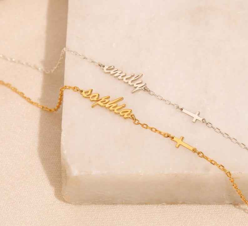 Customized Name and Cross Charm Bracelet