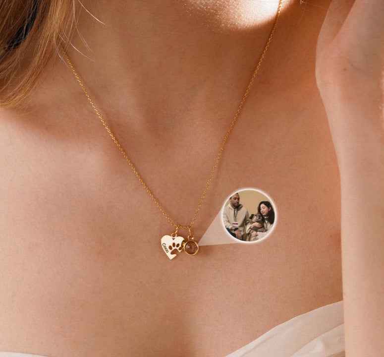 Personalized Heart & Paw Print Photo Custom Necklace